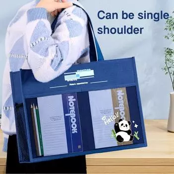 High Quality Multilayer Tote School Bag Large-capacity Cartoon Panda Tutoring Bag Portable File Bag Learning supplies чёрный
