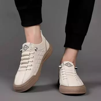 High Quality New Fashionable Lightweight Casual Board Shoes Brand Fashion Men Cowhide Breathable Business Casual Leather Shoes 38 бежевый