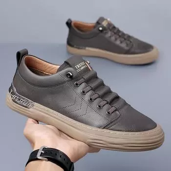 High Quality New Fashionable Men s Casual Board Shoes Men s Comfortable Hand Sewn Two-layer Cowhide Casual Lace Up Leather Shoes 38 коричневый