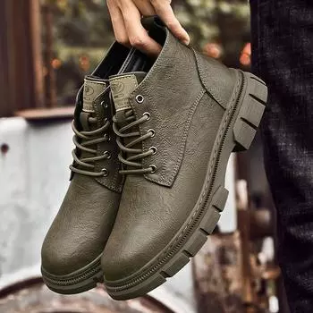 High Quality New Outdoor Leather Mens Shoes Design Brand High Top Boots Fashion Sneakers Men Work Shoes Casual Safety Shoes 37 хаки