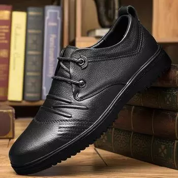 High Quality New Top Layer Cowhide Casual Business Leather Shoes, Fashionable Black/brown Comfortable Lace Up Low Top Men Shoes 38 чёрный