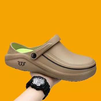 High Quality Oil-proof Chef Shoes Mens Slip-on EVA Waterproof Non-Slip Shoes New Man Slip-on Outdoor Sandals Men Beach Slides 37-38 хаки
