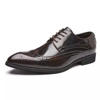 High Quality Patent Leather Dress Shoes Men Classic Brogue Shoes Lace-Up Business Office Shoes Party Wedding Oxfords Formal Shoe 39 чёрный