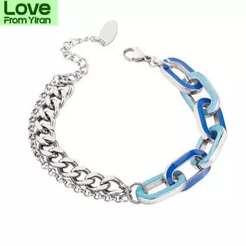 Высококачественные браслеты в стиле панк, нейтральные браслеты из нержавеющей стали с цепочкой и эмалью Bule для мужчин и женщин 18cm