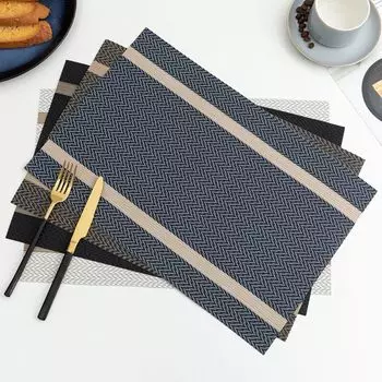 High Quality PVC Placemat Waterproof Gold Thread Pattern Table Mat Oil Proof Japanese Style Dining Table Pad синий