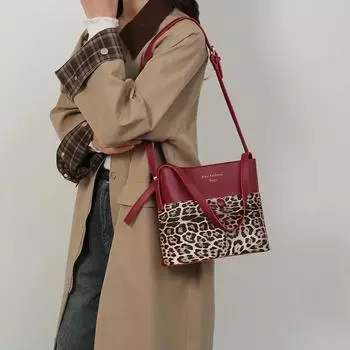 Высококачественная ретро-сумка-ведро с леопардовым принтом, большая вместимость для женщин, универсальная сумка через плечо, сумка-мессенджер