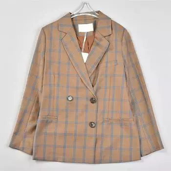 High-Quality Retro Plaid Fleece Blazers Women L83242 Spring and Autumn New Loose Slimming Double-Breasted Suit 1 coffee S