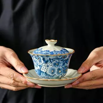 Высококачественная ретро-супница для чая Ru Kiln, керамическая чаша Sancai, гайвань, чайная утварь для кунг-фу