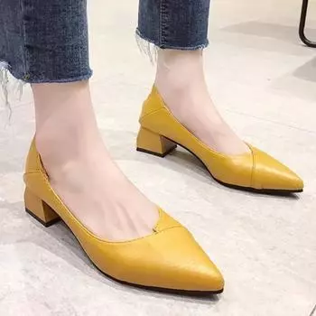 High Quality Shoes Female One Kick Women s Pumps Spring Autumn Pointed Toe Simple Solid Block Heel Shallow Profession Shoes 35 зелёный