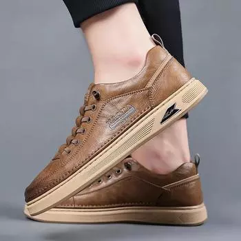 High Quality Skate Shoes Men 2024 Hot Sale Men Casual Walking Shoes Stylish Men s Vulcanize Shoes Genuine Leather Men s Footwear 38 чёрный