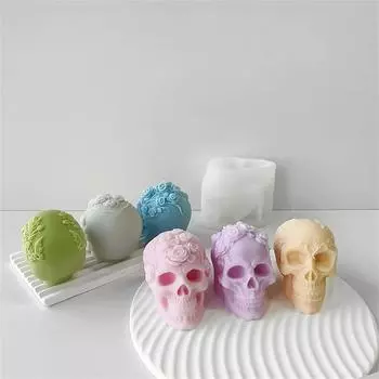 High Quality Skull Mold DIY Halloween Supplies Rose Flower Skull Aromatherapy Candle Plaster Cement Mould Resin Epoxy Molds