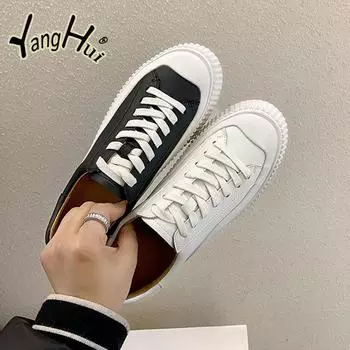 High Quality Small White Sneakers In Spring and Autumn 2024 New Fashion Thick Soles for Women s Shoes Simple Casual Sports Shoes 34 чёрный