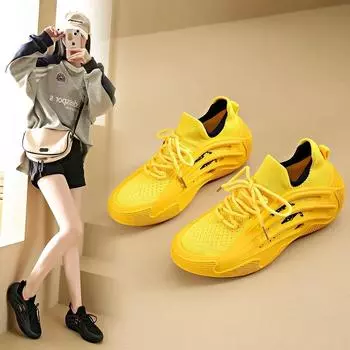High-quality Spring Mesh Shoes Fashion Women Hip-hop Sneakers Designer Street Sports Shoe Leather Non-slip Training Shoes 35-40 35 жёлтый