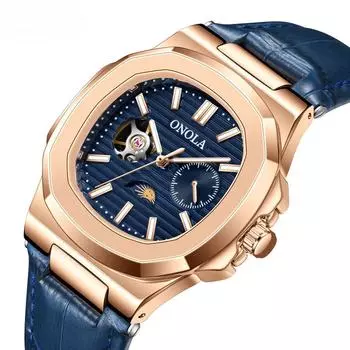 Высококачественные механические часы Sun Moon Star для мужчин с полым кожаным ремешком и водонепроницаемыми часами