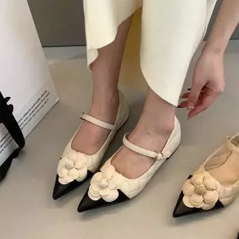 High Quality Thick Heeled Casual Shoes for Women 2024 New Korean Style Fashion Shallow Mouth Flower Women Shoes Zapatos De Mujer 35