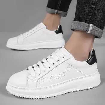 Высококачественные мужские черно-белые кроссовки на толстой подошве, повседневная спортивная обувь, молодежные трендовые кроссовки, кожаные туфли для взрослых, новые 38 чёрный