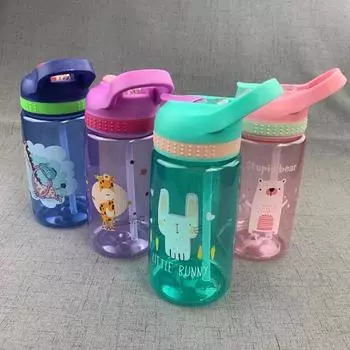 Высококачественная детская бутылка для воды с трубочкой, не содержащий BPA детский питьевой чайник 480 мл, здоровая пластиковая портативная школьная кружка 480ml розовый