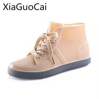 High Quality Waterproof Women Rainboots Spring Autumn Platform Ankle Boots Rain Leather Boots Lace-up Shoes Z461 35 5 серый