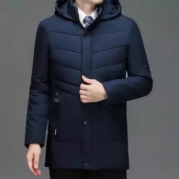 High Quality Winter Men s Jacket Coat Windbreaker Down Jacket Thick Thermal Men Hooded Long Parka Windbreaker Cotton-padded L чёрный