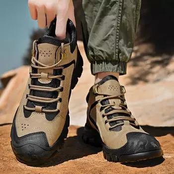 High Quality Winter Men s Velvet Warm Lace Up Cotton Shoes Fashionable Outdoor Comfort Wear-resistant and Anti Slip Hiking Shoes 38 хаки