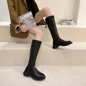 Высококачественные женские длинные сапоги, осенне-зимняя женская обувь, женские сапоги на каблуке из мягкой кожи, женские рыцарские сапоги, повседневная обувь, сапоги до колена 35 бежевый