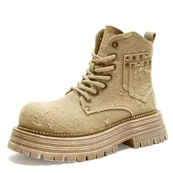 High quality Women s Ankle Boots Denim 2024 New Autumn Platform Booties Women Lace-up British Retro Cargo Boots Women winter 35 чёрный