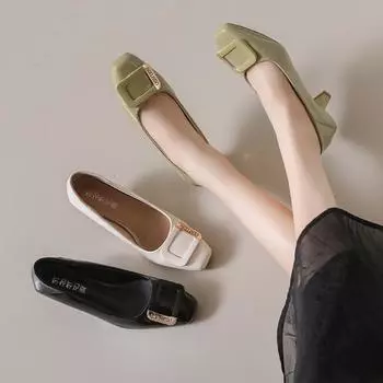 High Quality Women s Shoes Autumn New Square Head Thin High Heels Women Korean Style Fashion Metal Buckle Pumps Zapatos De Mujer 35
