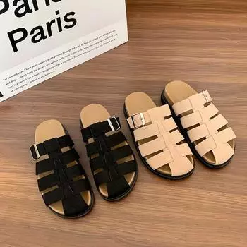 High Quality Women s Shoes New Slippers Baotou Women s Flat Shoes Summer Solid Color Suede Women s Slippers 35