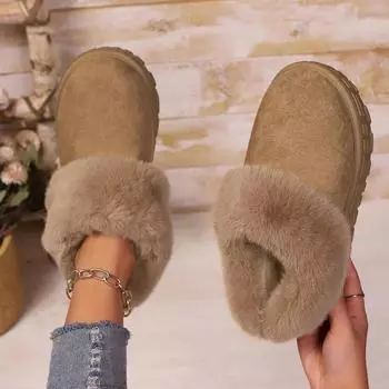 High Quality Women Snow Boots Fluffy Plush Slippers Thickened Fluff Boots Women Winter Indoor Comfortable Home Shoes for Women 36