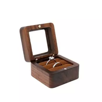 High-quality Wooden Wedding Lover Ring Display Box Jewelry Box Storage Holder Ring Storage Box brown-Double