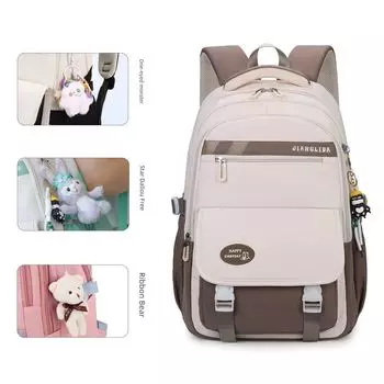 High School Girls Large Capacity Stain-Resistant Waterproof 2025 New Arrival Multi-Compartment Fancy Spine Protection Burden Alleviation Backpack Brown_backpack + Cat Claw (original pendant)