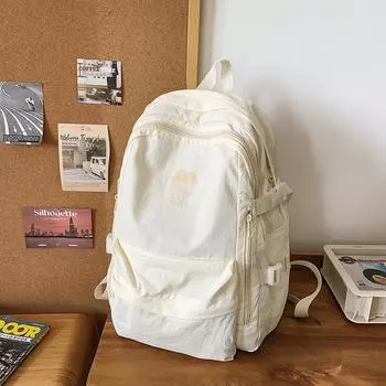 High School Student Design School Bag Female, Junior High School Student College Style Backpack Solid Color College Student Simple Versatile Backpack белый