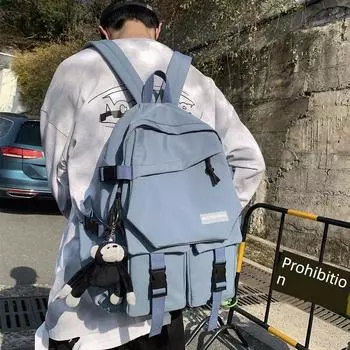High School Students Large Capacity Burden Reduction Spine Protection Good-looking Handsome 2025 New Arrival High School Students Strong and Durable Blue without pendant