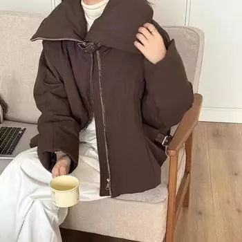 High sense 90 white duck down large lapel down jacket women s 2024 winter trend locomotive wind thickened fashion bread clothes one size fits all чёрный