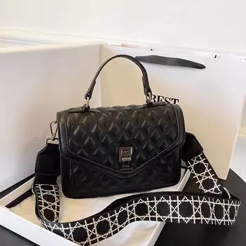 High Sense New Diamond Lattice Embroidery Line Handbag Fashionable Hundred Shoulder Crossbody Bag чёрный