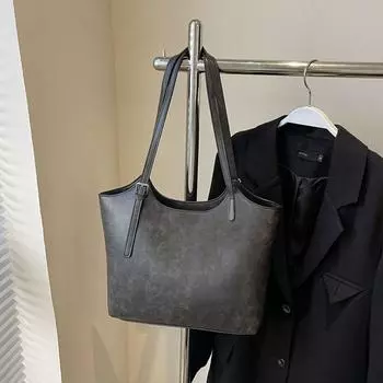 High Sense Retro Bag Women s Summer Texture Popular All-Match Shoulder Bag Large Capacity Tote Big Bag Black color without pendant