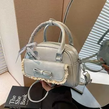 High Sense Western Style Small Bag Women Summer 2025 New Fashion Niche Design Messenger Bag Portable Bowling Bag Blue
