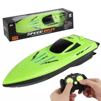 High Speed Remote Control Boat Water Model 2.4G Four-way Remote Control Speedboat Rechargeable Children s Electric Toy зелёный