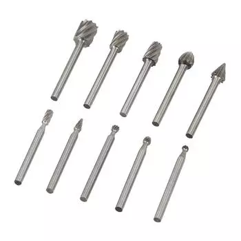 High Speed Steel Drill Bit 1/8 Shank Woodworking Carving Tool Rotary Burr 10pc/Set Hand Tools Set Silvery
