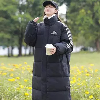 High Street American Контрастные цвета Вышитые три полосы буквы Длинная хлопковая одежда Мужская и женская Одинаковая мода S чёрный