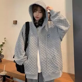 Женская толстовка High Street Hi-Hop Waffle Love, весна-осень, свободная, ленивый стиль, тонкая студенческая куртка большого размера M