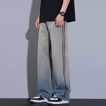 High Street Jeans Men s Spring and Summer Stripes Retro Loose Straight Pants Men S