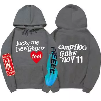High Street KANEWEST Kids SeaHosts Kanye Red Heart Граффити Напечатанная Толстовка с капюшоном и бархатной толстовкой S белый