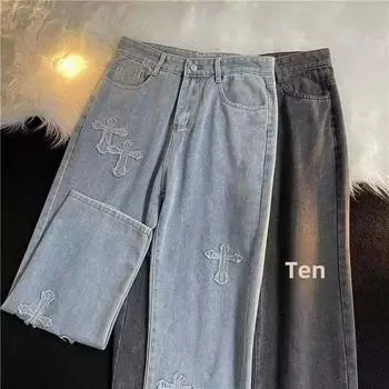 High Street Men s Retro Embroidered Hip Hop Jeans - 2023 Collection синий