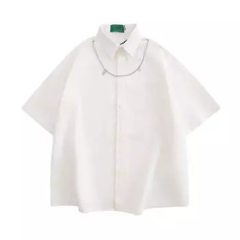 High Street Pi Shuai с ожерельем Рубашка с коротким рукавом Вафельная мужская мода Бренд Летний дизайн Sense Персонализированная рубашка Кардиган с половиной рукава S белый