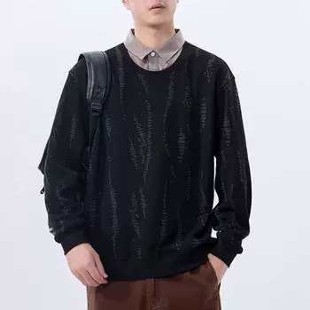 High Street Trend Jacquard Sweater Men S Spring And Autumn Polo Shirt Top Trendy Brand Loose Youth Knitted Bottom Shirt M чёрный