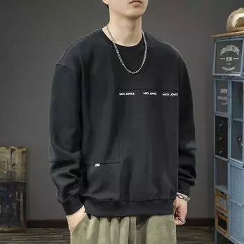 High Street Trendy Brand Heavy Retro Splicing Crew Neck свитер мужской свободный большой размер повседневный пуловер куртка M королевский синий