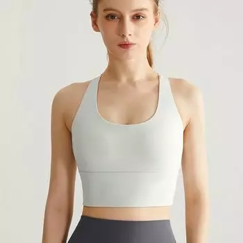 High Strength Bubble Wrap Yoga Intimates One-Piece Fixed Cup Cross Beauty Back Quick-Drying with Chest Pad Fitness Sports Vest Milk apricot M
