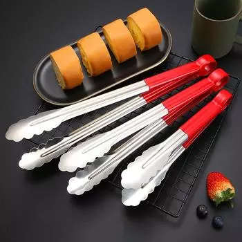 High-Temperature Resistant Stainless Steel BBQ Food Clip with Red Handle