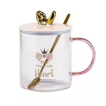 Термостойкая кружка для воды с ручкой-ложкой, стеклянная кружка с золотым бантом, стеклянная кружка с соломой, симпатичные кружки, чашки, посуда для напитков, стаканы 301-400ml